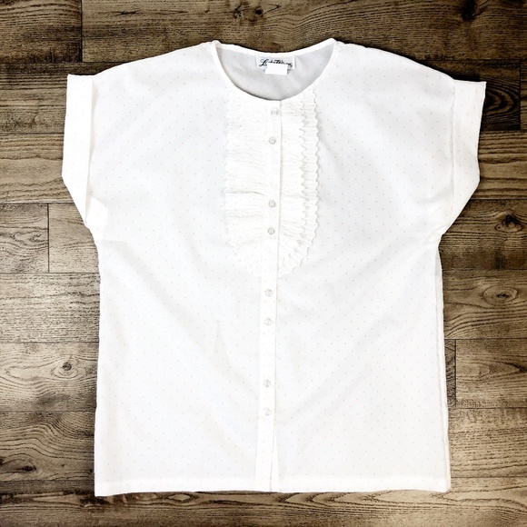 Vintage Tops - Vintage Size Large 13/14 Blouse Peach Polka Dot